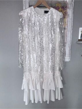 Vintage 80’s David Rose Drop-Waist Romanic Ivory Lace Dress Size 10 Worn Once